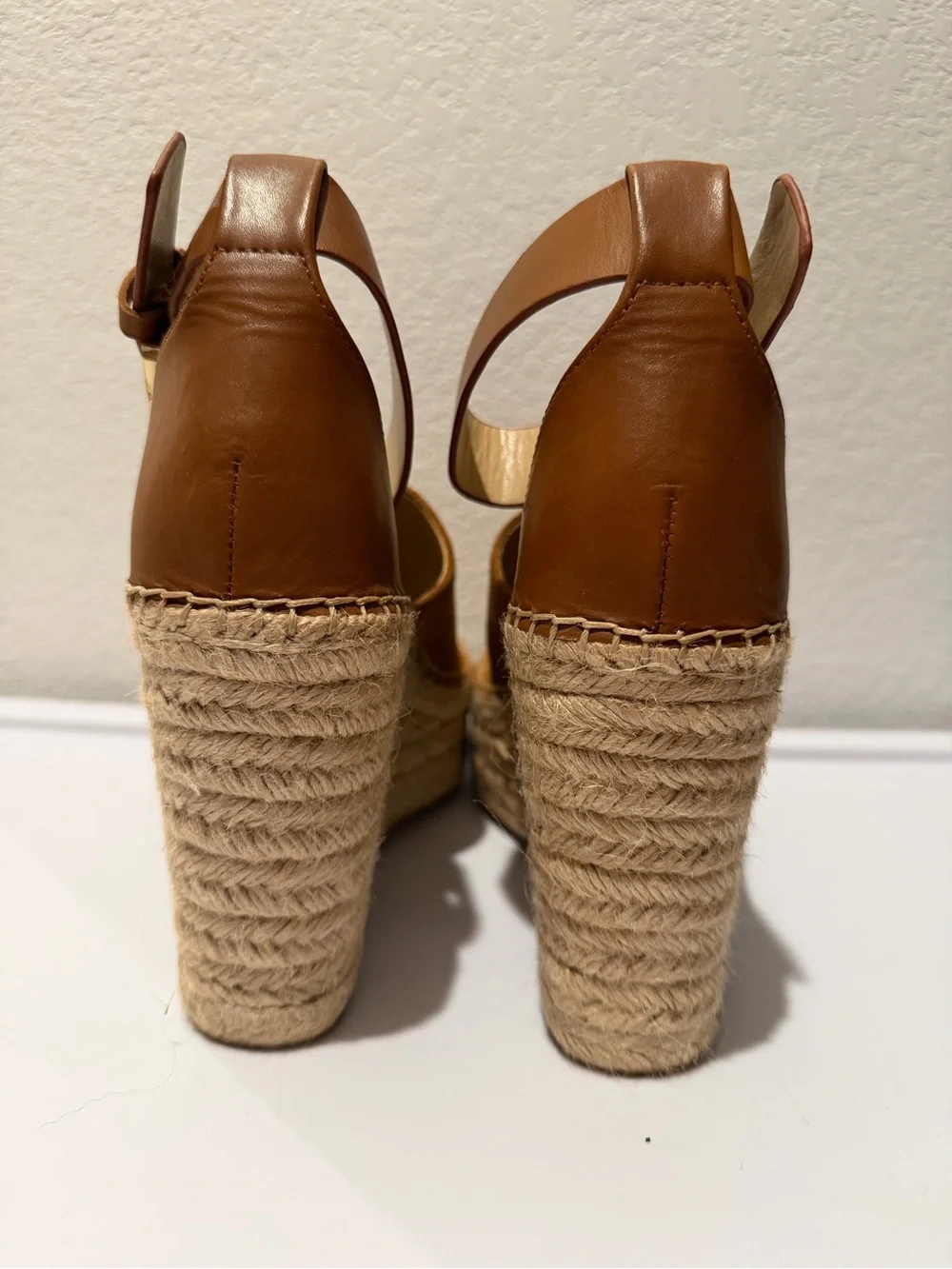 Marc Fisher Tan Suede Espadrille Wedge Adalyn Sandals with Ankle Strap